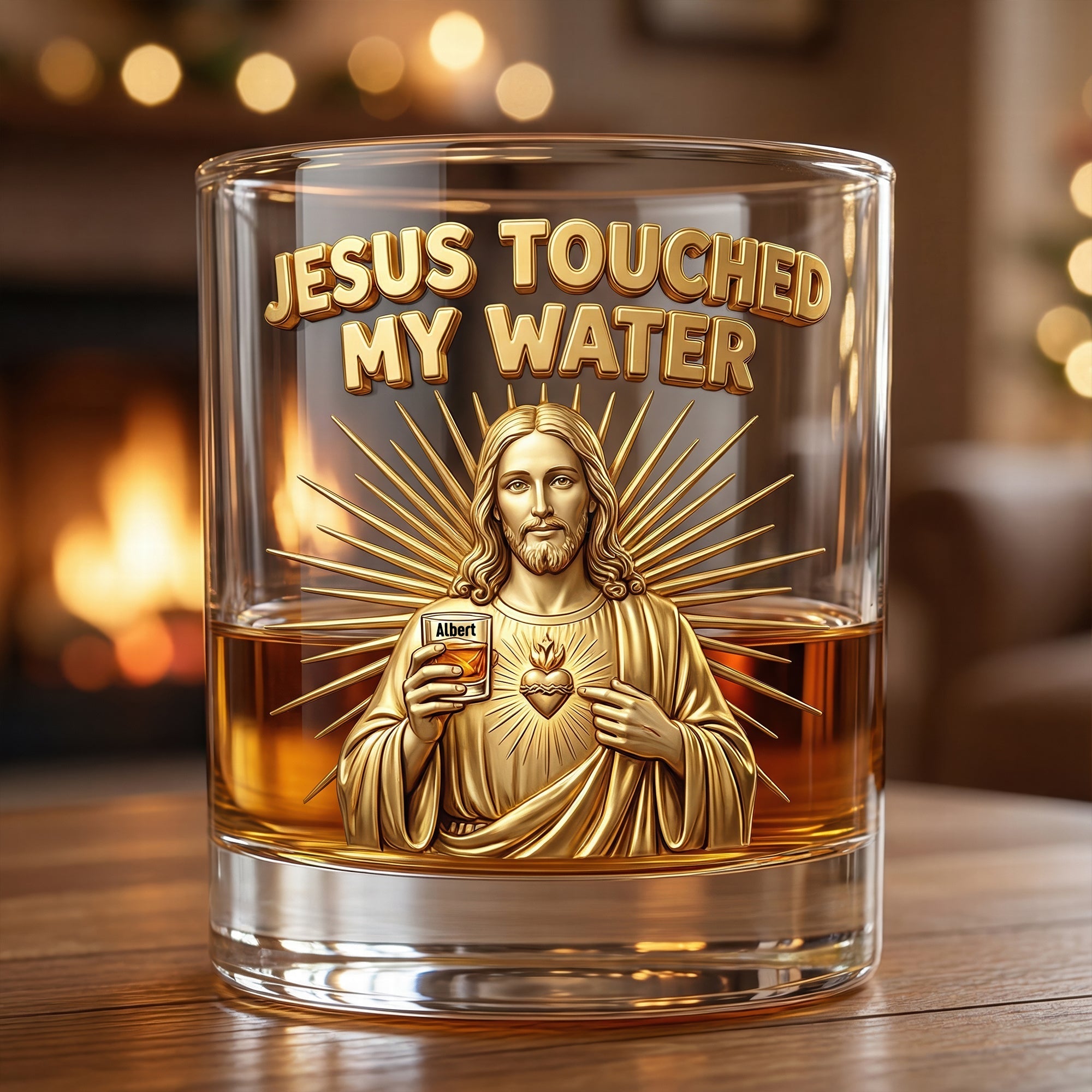“Jesus Touched My Water” - Fun Personalized Whiskey Glass - Unique Gift for Drinking Lovers, Friends, and Family Glass PopCulturePrints