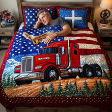 Load image into Gallery viewer, Drive Your Dreams - Patriotic Semi Truck Quilt Set - Custom Gifts for Road Warriors
