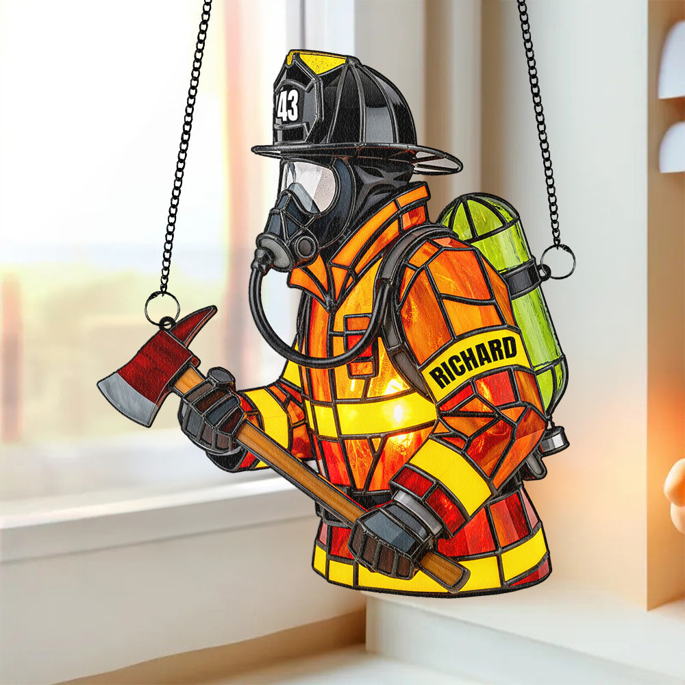 “Courageous Protector” - Personalized Firefighter Suncatcher Ornament - Unique Gifts for Firefighters Ornament PopCulturePrints