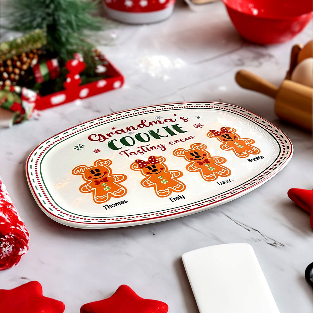 Personalized Grandma's Cookie Tasting Crew Plate - Custom Gingerbread Grandkids Christmas Gift