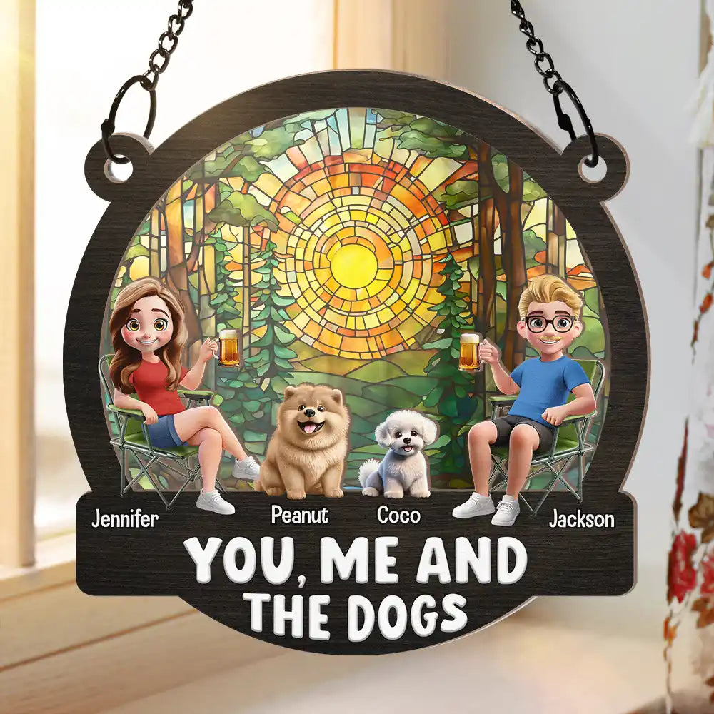 You, Me And The Dogs - Personalized Suncatcher Ornament for Dog Lovers Suncatcher Ornament PopCulturePrints