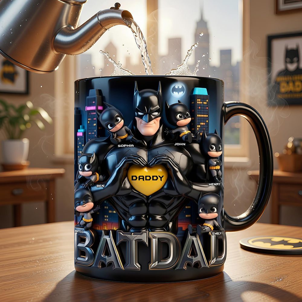 "Be Your Child’s Hero!" - Custom Strong Dad and Kids Magic Coffee Mug - Unique Gift for Dad, Grandpa, and More Coffee Mug PopCulturePrints