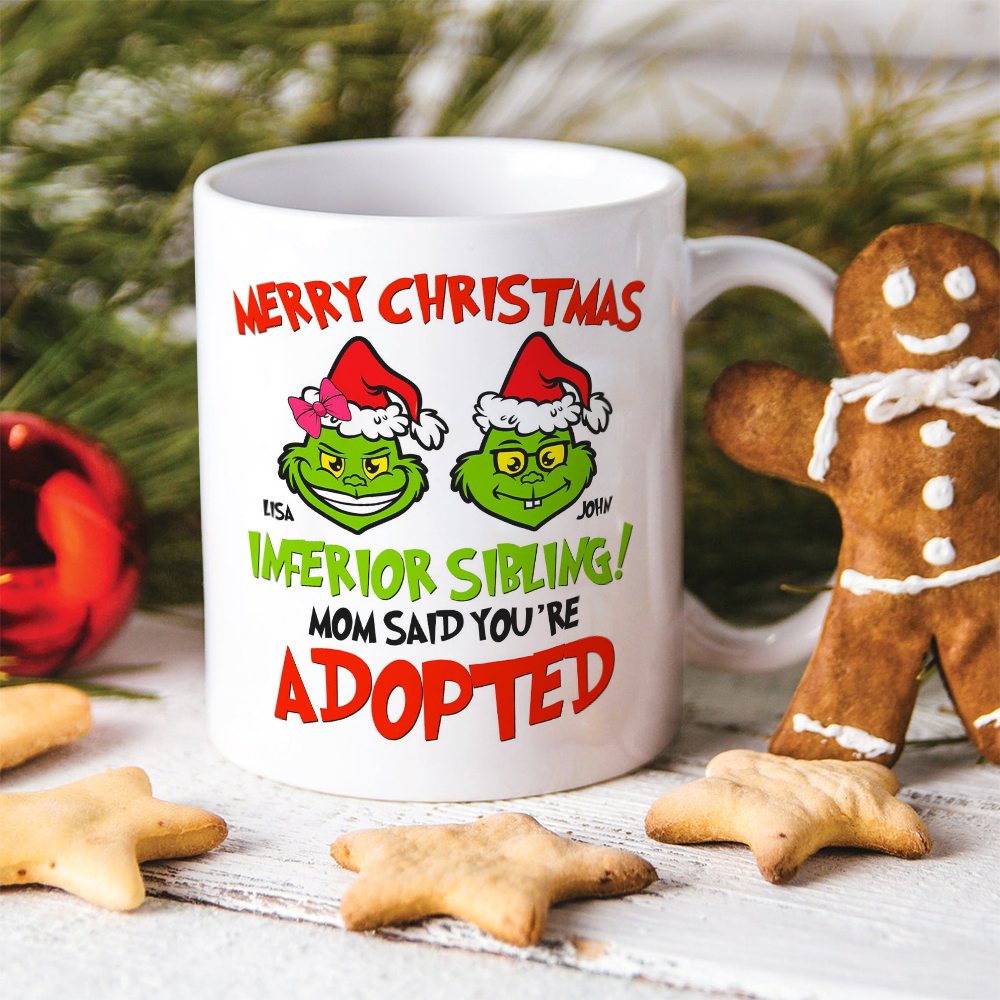 Funny Sibling Christmas Mug - Personalized Grinches Design Coffee Mug PopCulturePrints