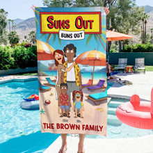 Load image into Gallery viewer, Suns Out, Buns Out - Personalized Beach Towel for Family Fun Beach Towel PopCulturePrints
