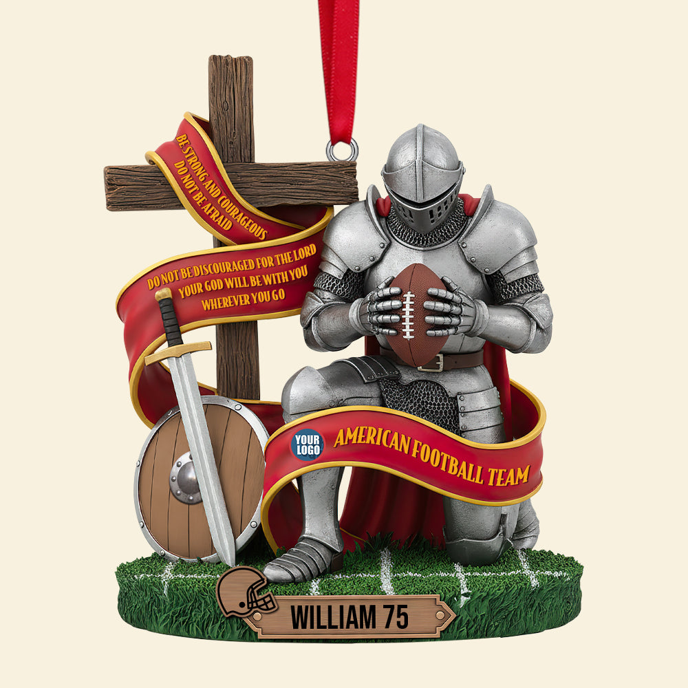 “Be Strong and Courageous” - Personalized Christmas Football Ornament for Christians - Meaningful Gift for Friends, Family, and Sports Enthusiasts Ornament PopCulturePrints