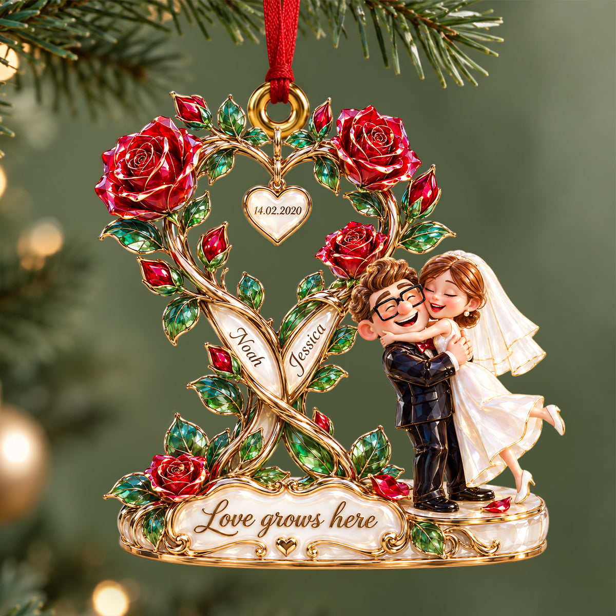 Love Grows Here - Personalized Ornament for Couples Ornament PopCulturePrints