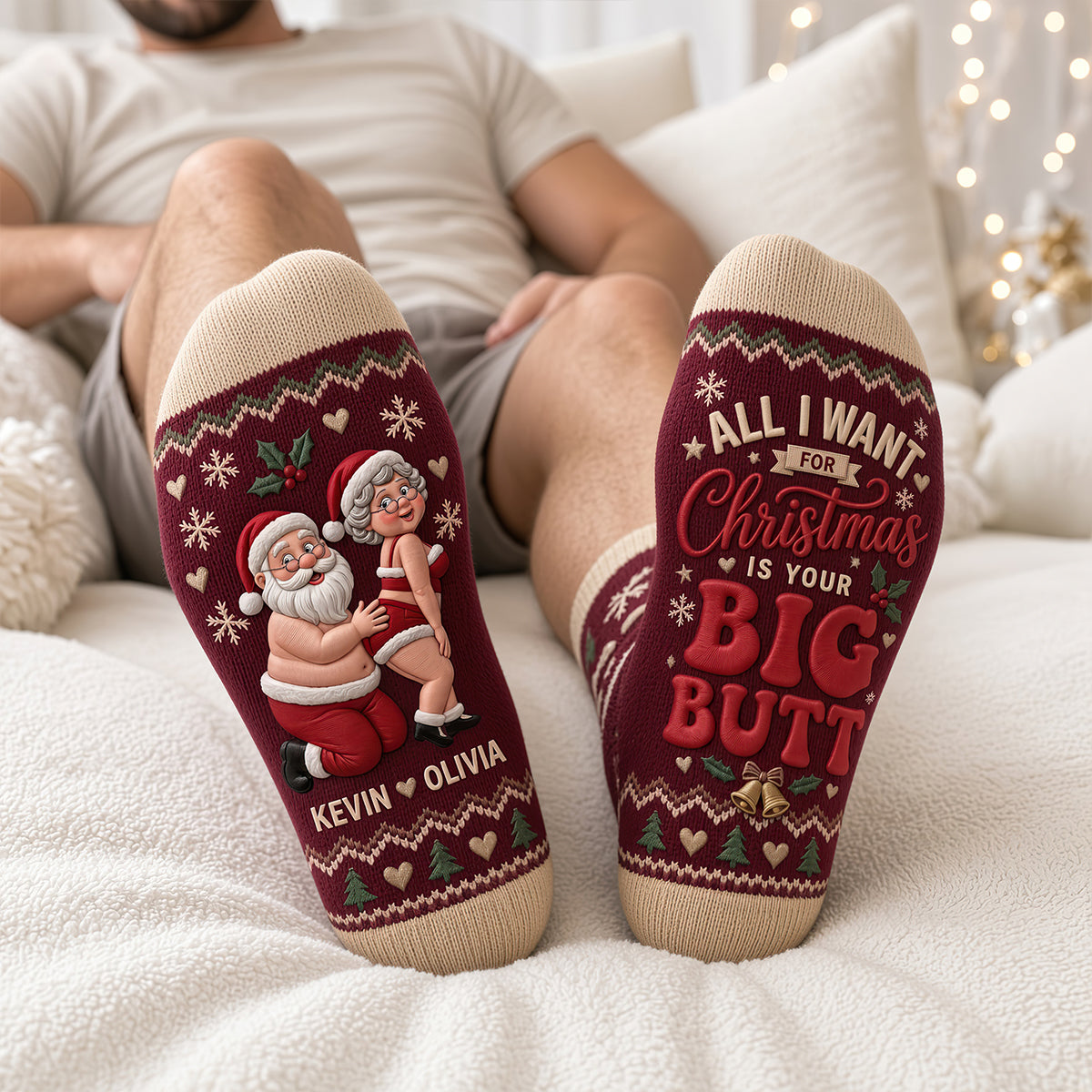 All I Want For Christmas Is Your Big Butt - Personalized Playful Senior Couple Socks