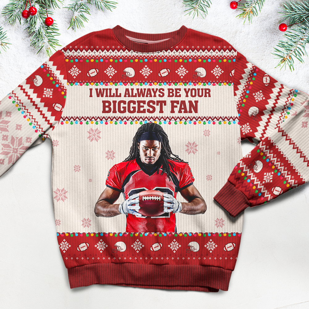 Personalized Football Fan Ugly Sweater - Custom Photo Gift