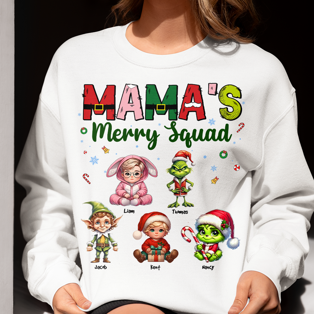 Mama's Merry Squad Personalized Christmas Sweatshirt