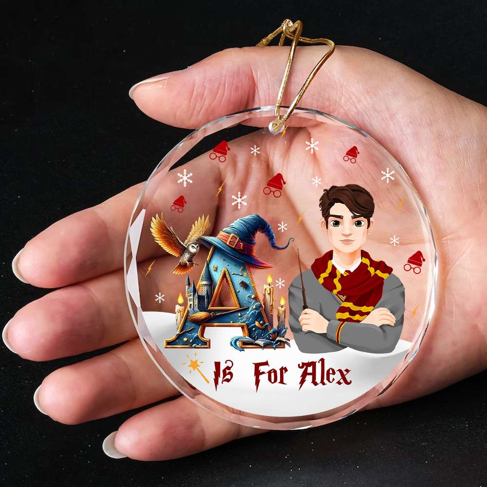 Personalized Movie Fan Crystal Glass Ornament - Christmas Wizard Theme