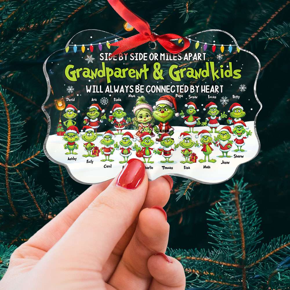 Personalized Grandparents & Grandkids Christmas Ornament - Side By Side Or Miles Apart