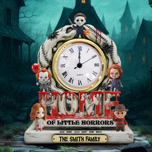 Load image into Gallery viewer, Welcome to the Home of Little Horrors – Personalized Horror Family Desk Clock Plaque Clock Plaques PopCulturePrints
