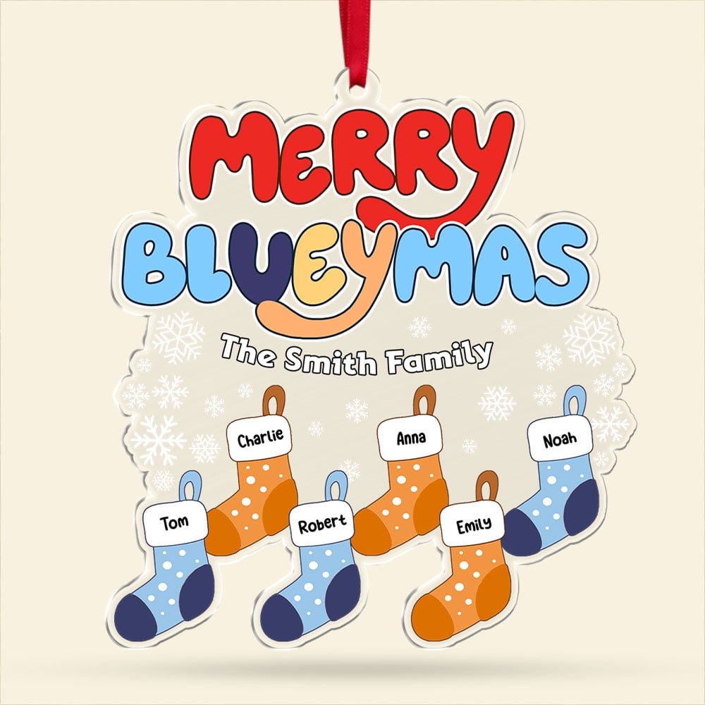 Personalized Family Christmas Bluey Socks Ornament