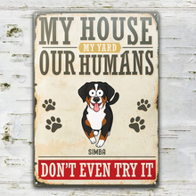 Load image into Gallery viewer, Our House, Our Humans - Personalized Classic Metal Sign - Gift for Pet Lovers, Mom, Grandma Metal Sign PopCulturePrints
