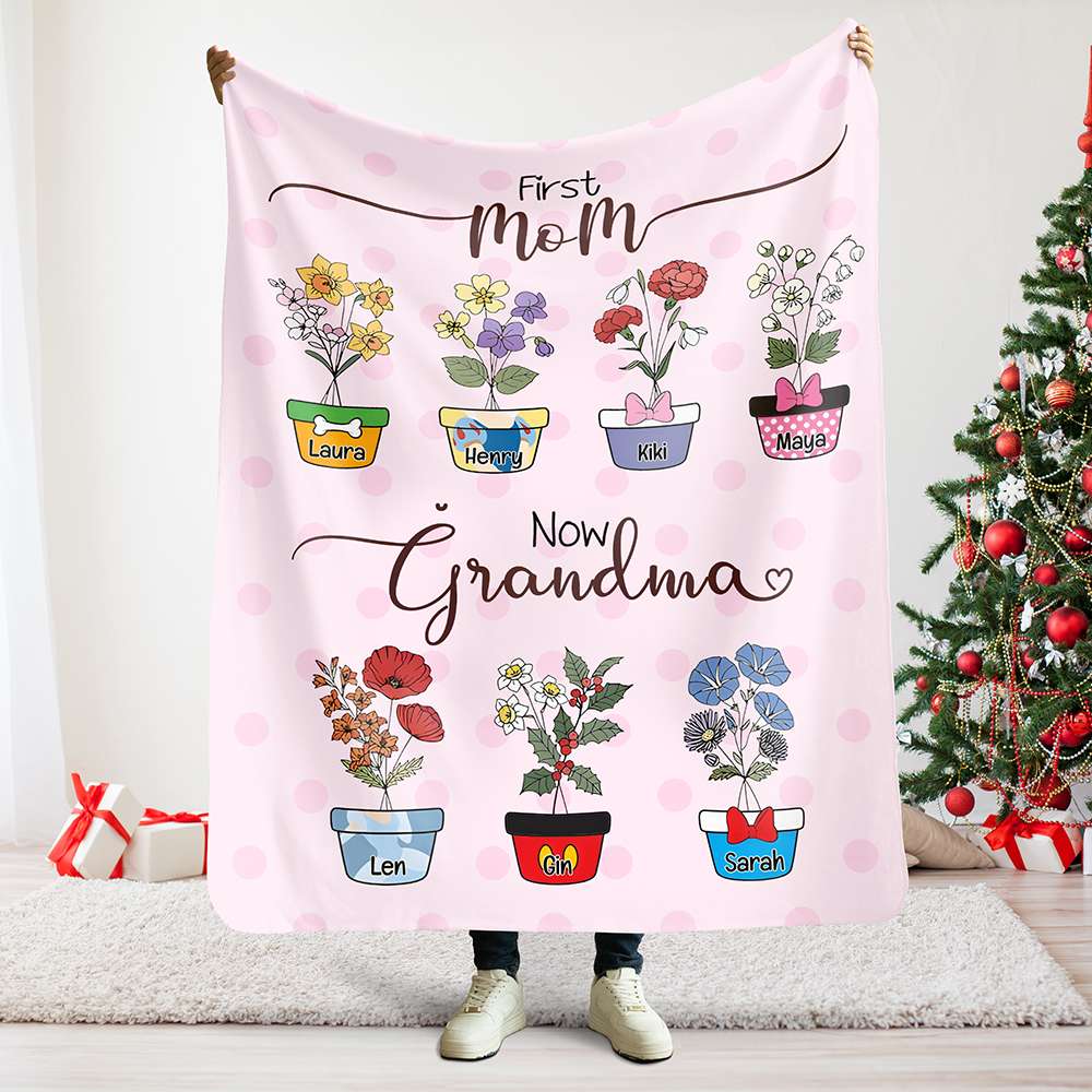 Personalized Grandma Blanket - Flower Garden Design