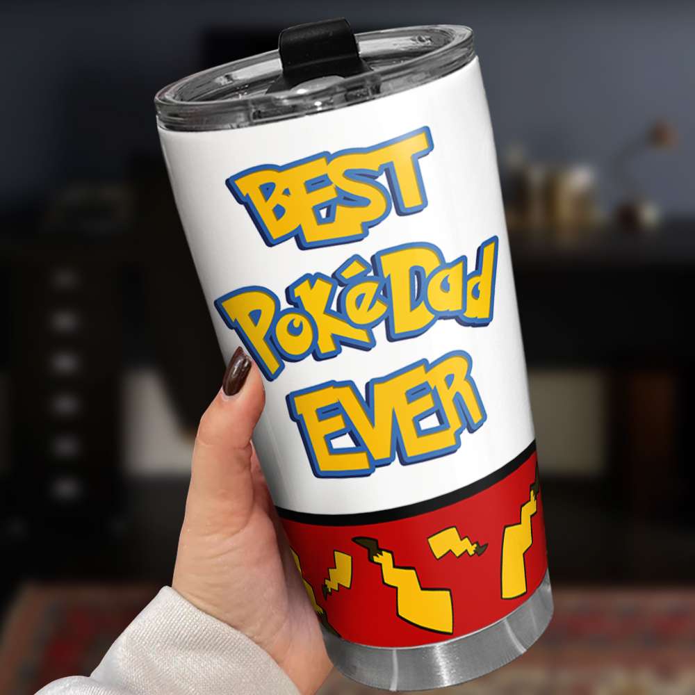 Best PokeDad Ever Personalized Tumbler Cup - Custom Gift for Dad