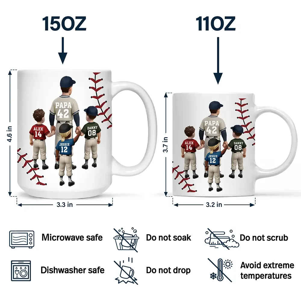 Dear Dad, Thank You For Teaching Me To Play Baseball - Personalized Mug Gift for Dads and Grandpas Mug PopCulturePrints