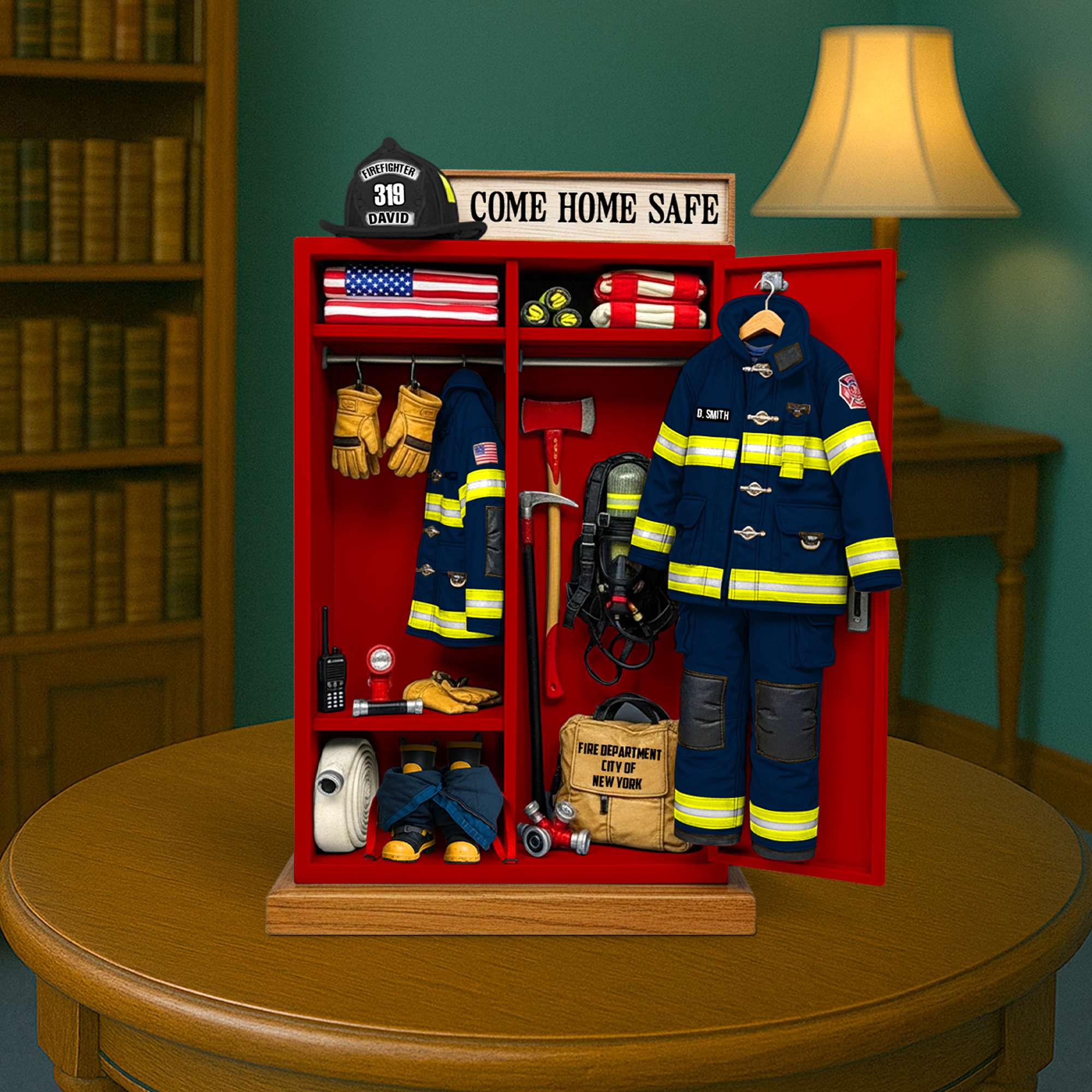 “Come Home Safe” - Personalized Firefighter’s Gear Locker Acrylic Plaque - Unique Gift for Firefighters Shaped Plaques PopCulturePrints
