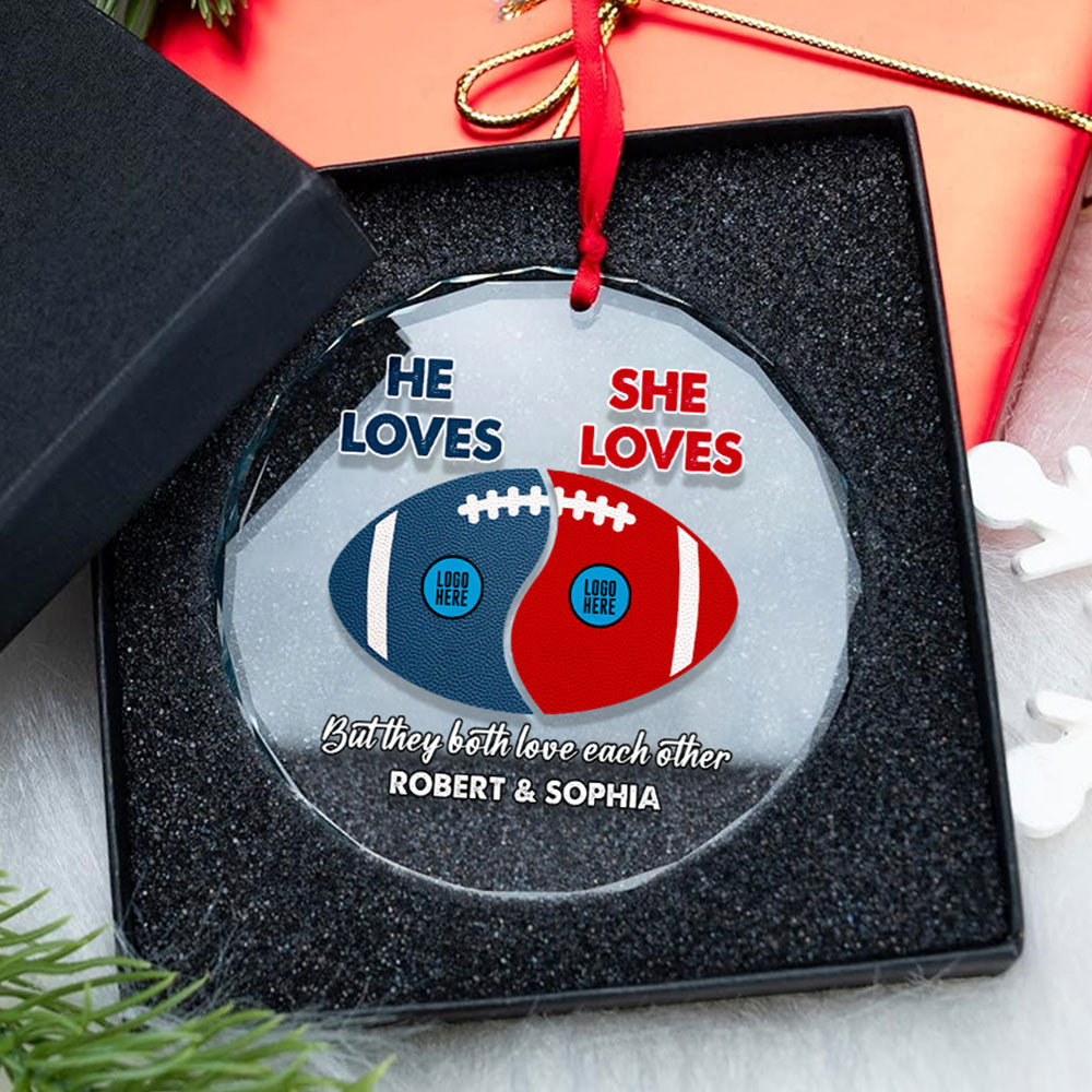 Custom Football Lovers Christmas Ornament for Couples - Valentine's Day Gifts Ornament PopCulturePrints