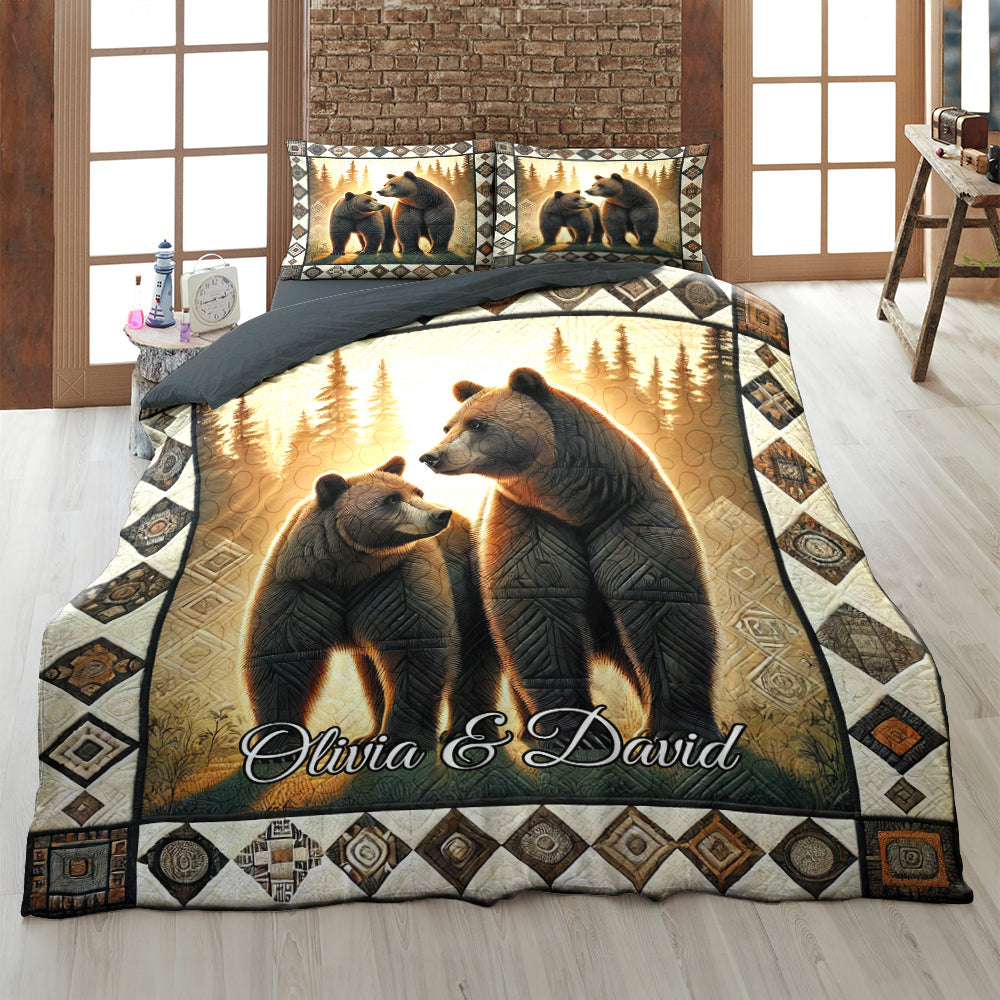 Personalized Bear Couple Quilt Bedding Set - Perfect Gift for Couples Blanket PopCulturePrints