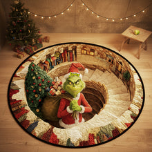 Load image into Gallery viewer, “Unwrap the Magic of Christmas” - Personalized Green Monster Quilted Round Mat - Ideal Gift for Everyone Doormat PopCulturePrints

