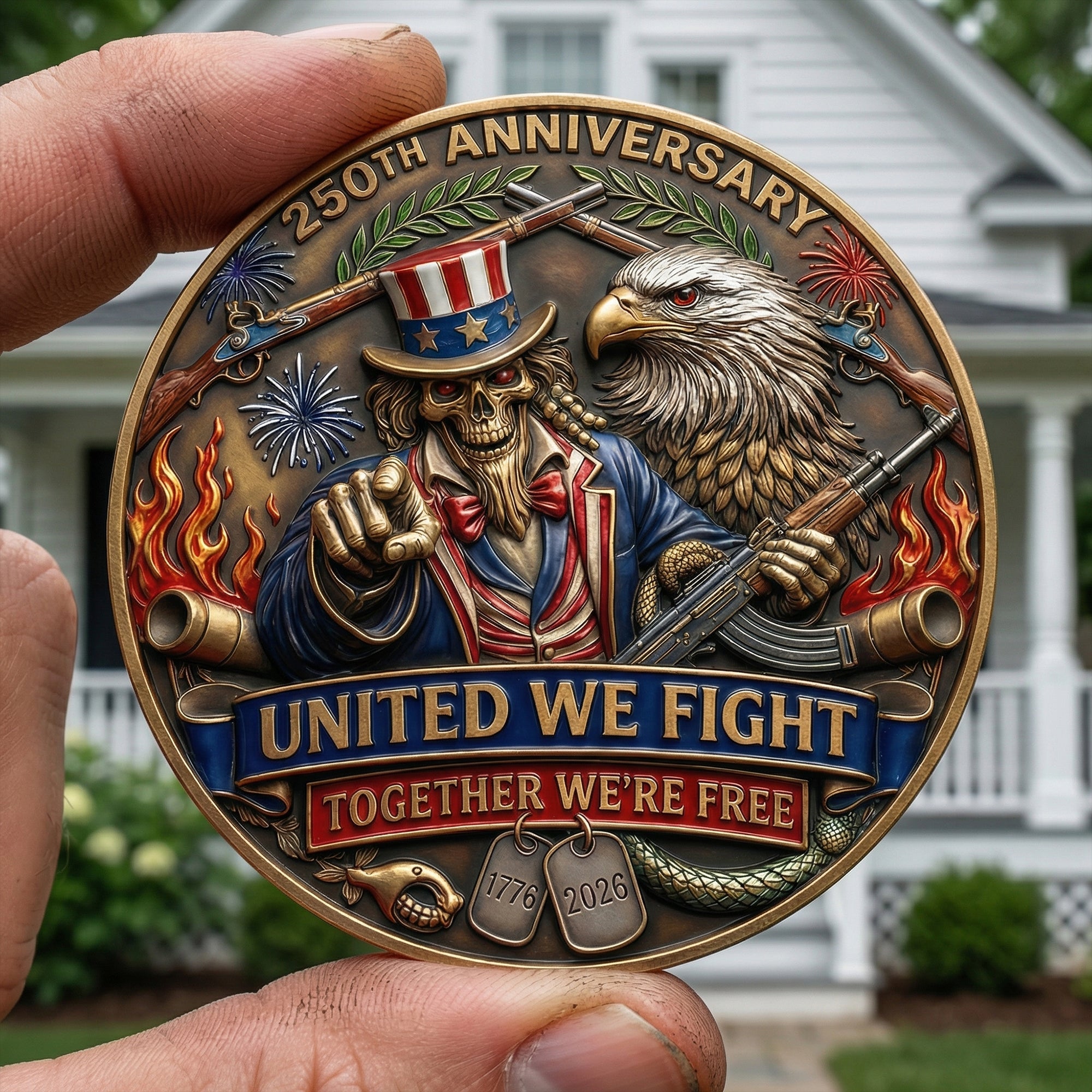“United We Fight” - Celebrated America 250th Anniversary Metal Coin - Personalized Gifts for Patriots and History Lovers Coin PopCulturePrints