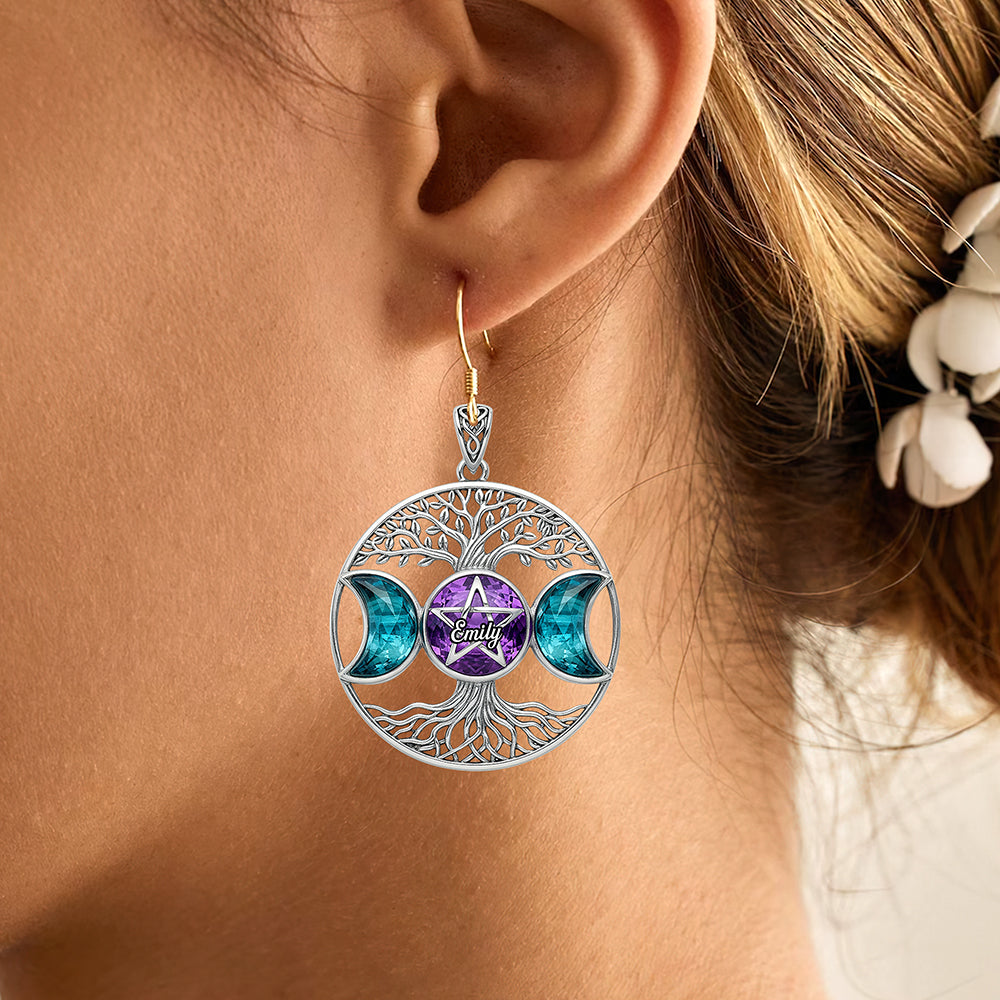 "Embrace the Magic of Nature" - Personalized Triple Moon Tree of Life Earrings - Unique Gift for Wicca Lovers, Spiritual Seekers, and Any Special Occasion Earrings PopCulturePrints