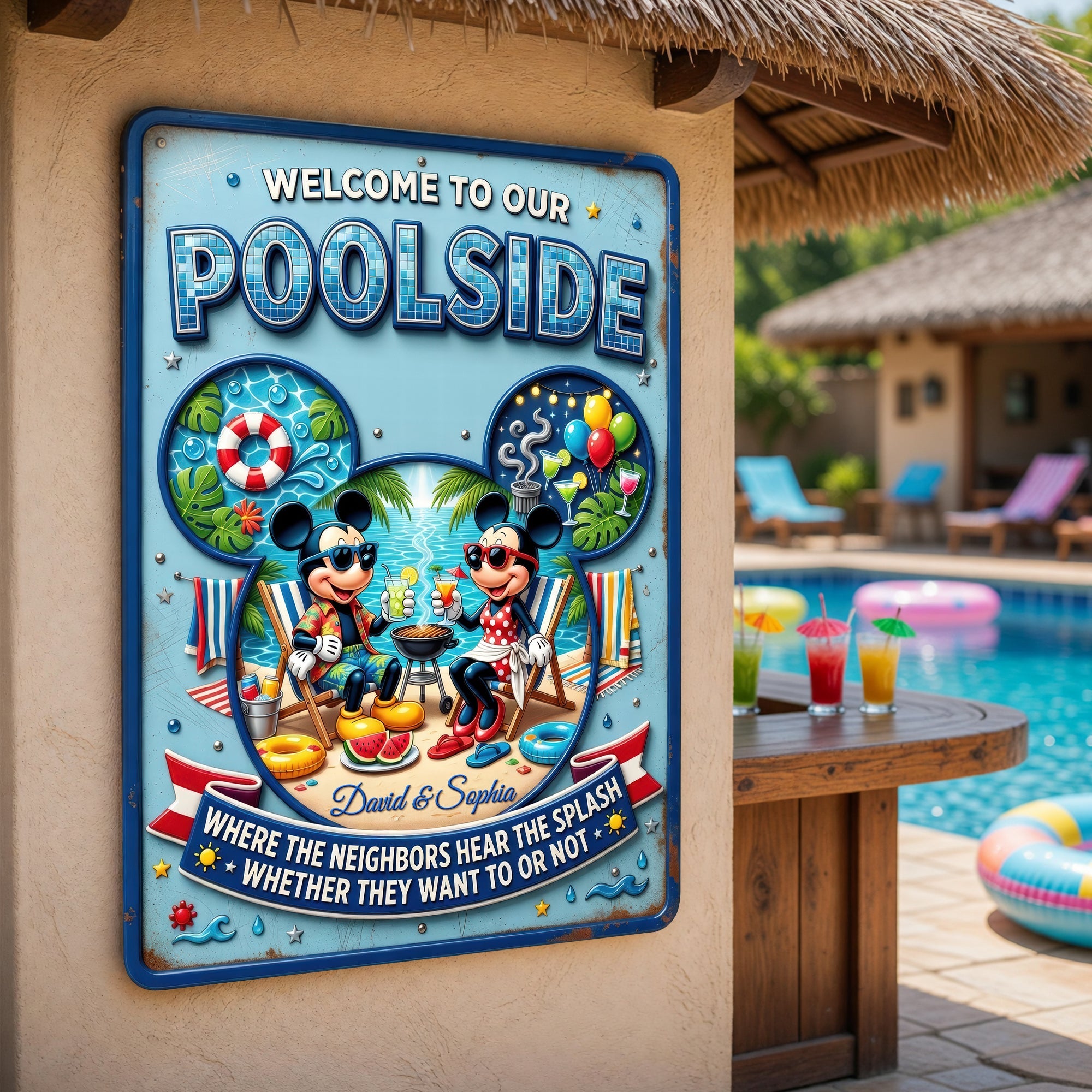 Welcome to Our Poolside - Personalized Metal Sign for Couples Metal Signs PopCulturePrints