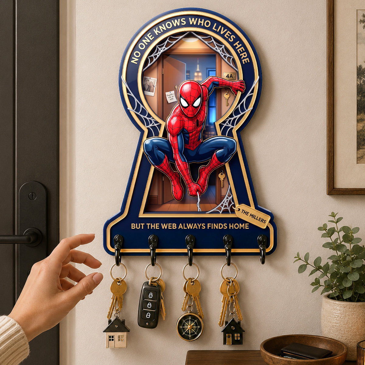 “No One Knows Who Lives Here” - Masked Hero Acrylic Key Hanger - Personalized Gift for Family
