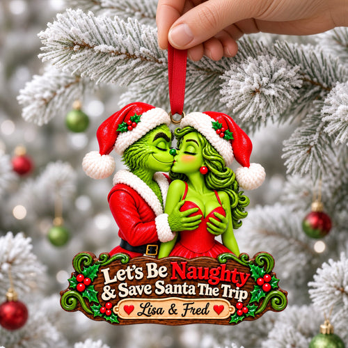 Let's Be Naughty & Save Santa The Trip - Personalized Mischievous Couple Christmas Ornament Ornament PopCulturePrints