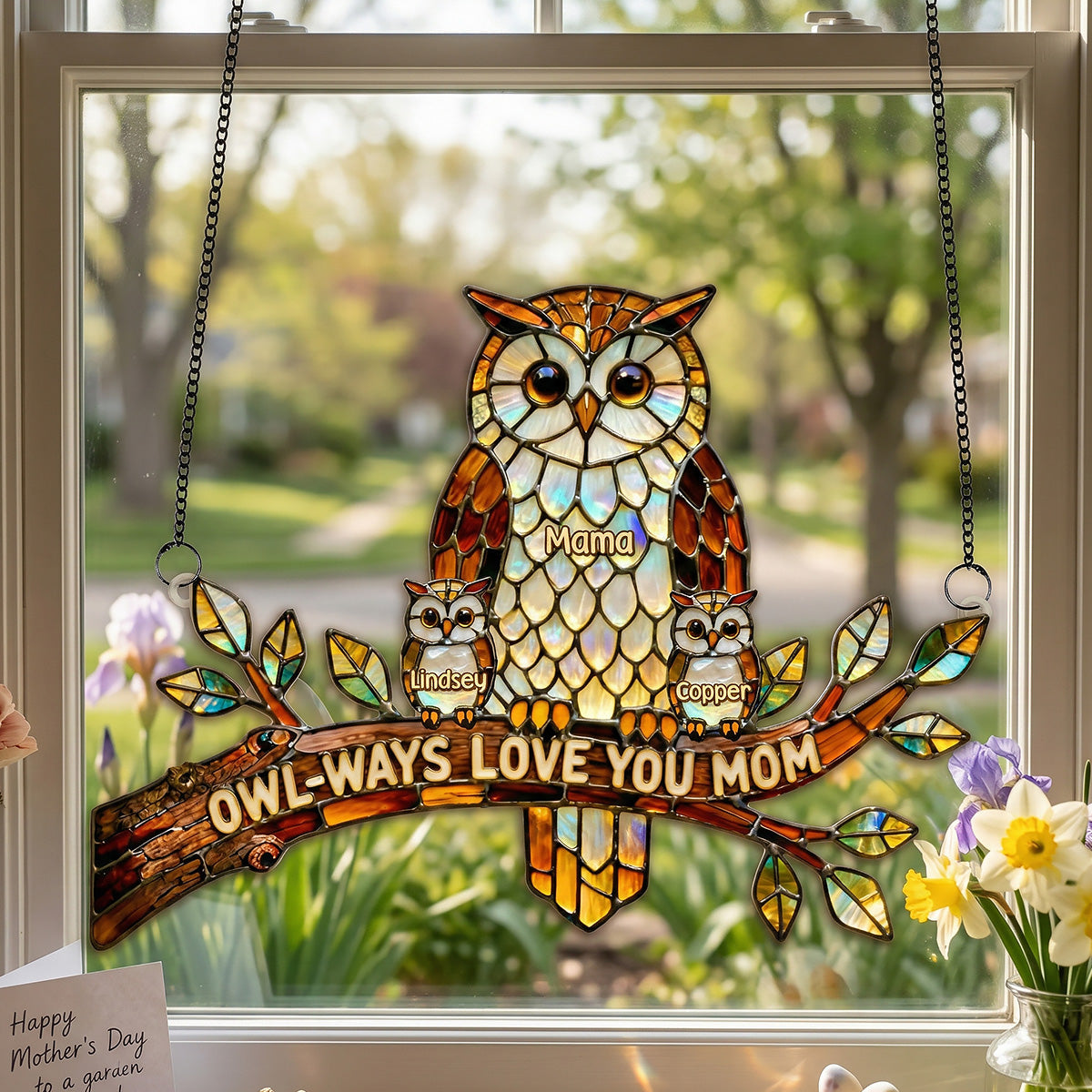 "Owl-ways Love You Mom" - Personalized Owl Mom Suncatcher Ornament - Gift for Mom, Grandma, and Special Women Ornament PopCulturePrints