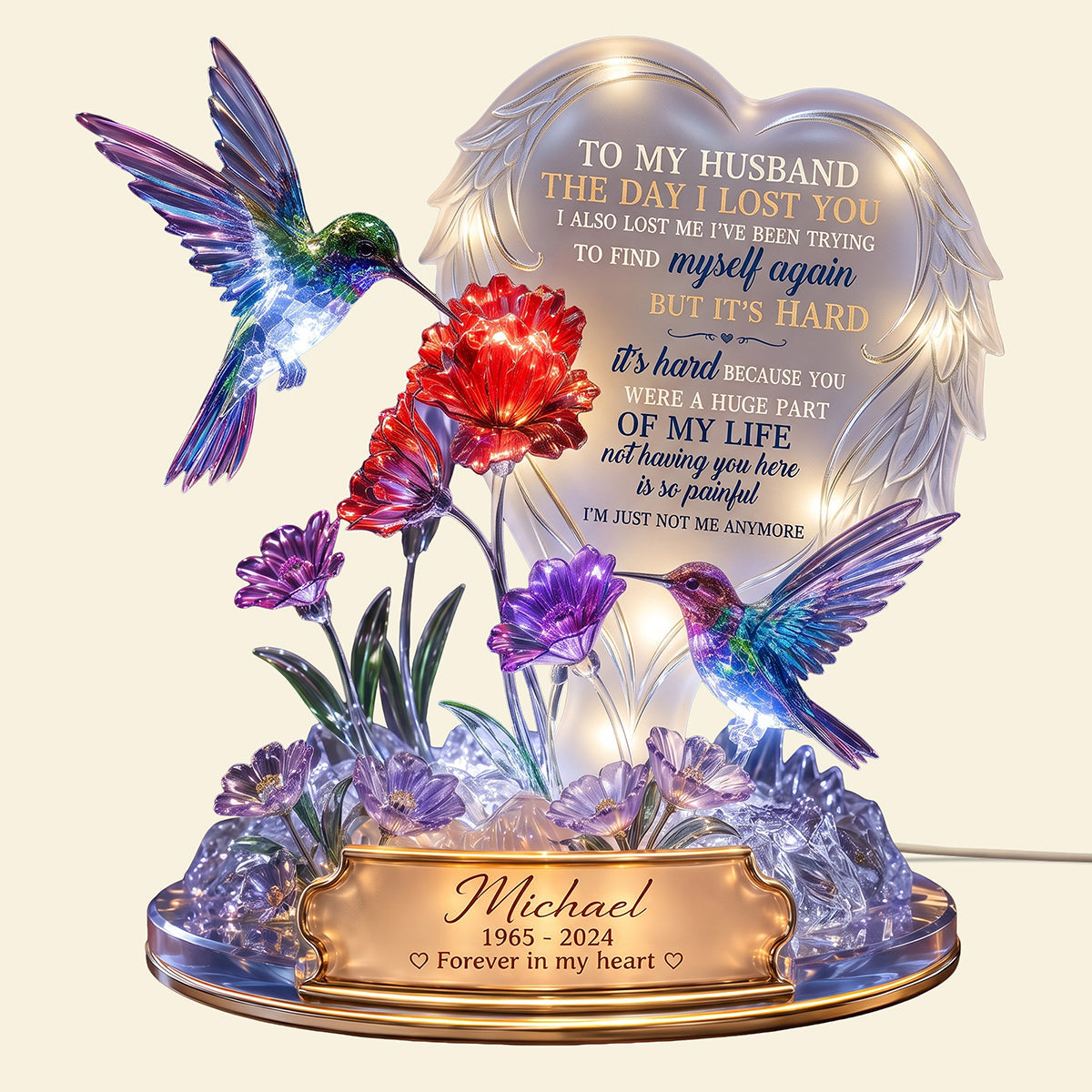 Forever in My Heart - Personalized Hummingbird Couple Light Box
