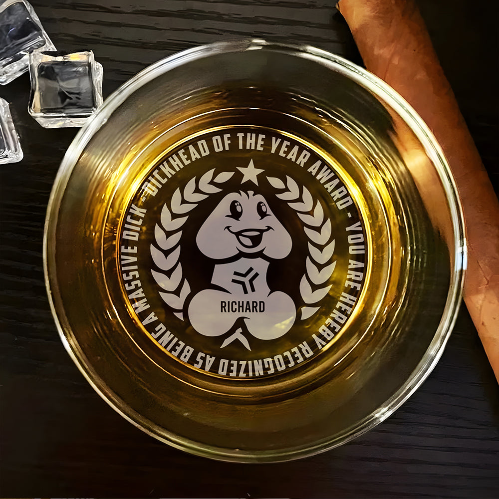 Personalized Engraved Whiskey Glass - Funny Dickhead of the Year Award