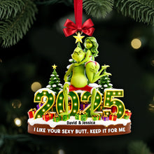Load image into Gallery viewer, “Celebrate Your Love with Humor” - Playful Green Couple Ornament - Personalized Gift for Couples Ornament PopCulturePrints
