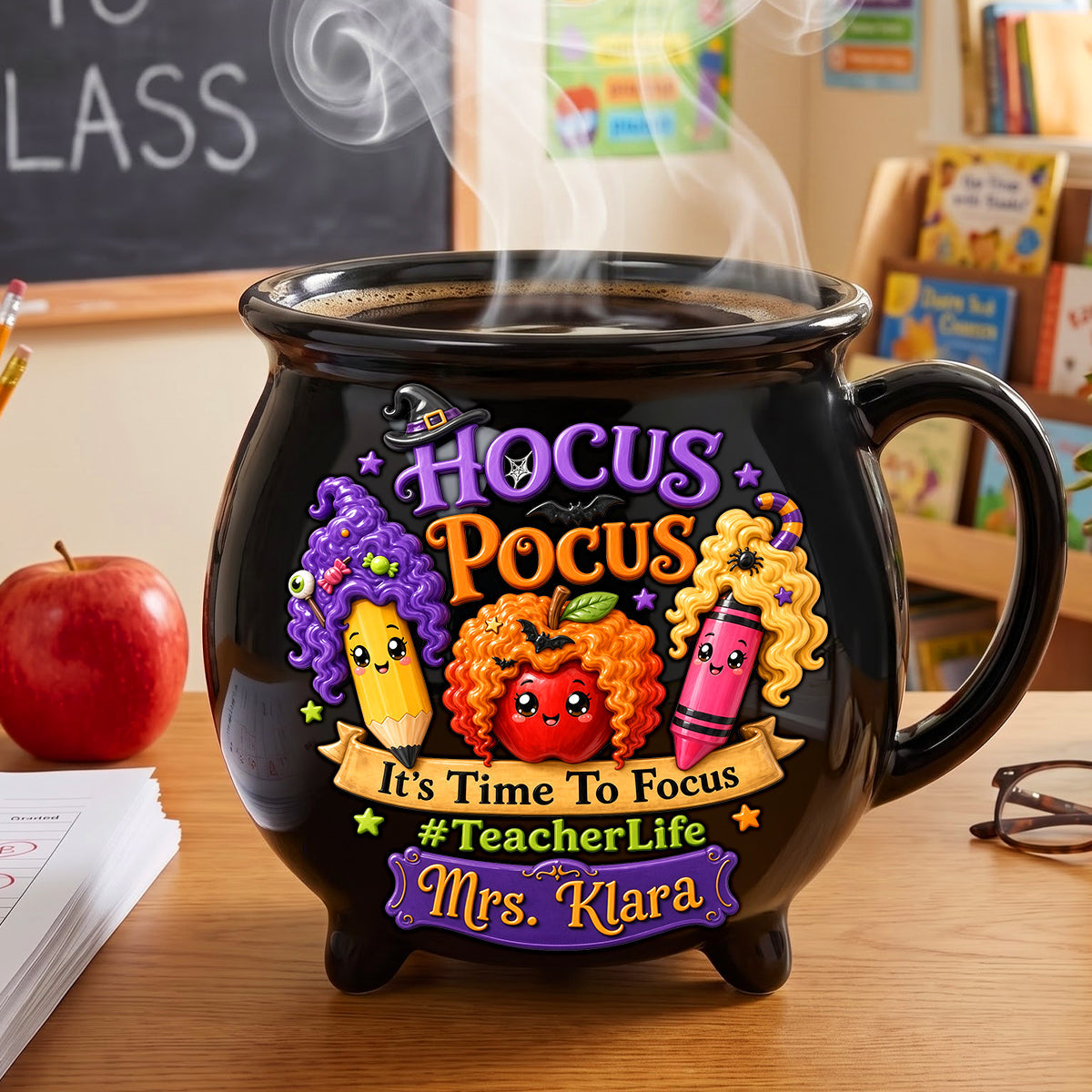 Hocus Pocus, It’s Time to Focus - Customizable Teacher Life Halloween Cauldron Mug