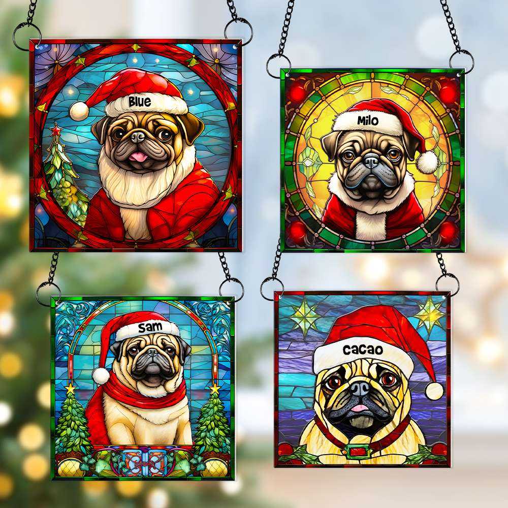 Personalized Pug Dog Christmas Suncatcher Ornament - Festive Gifts for Dog Lovers