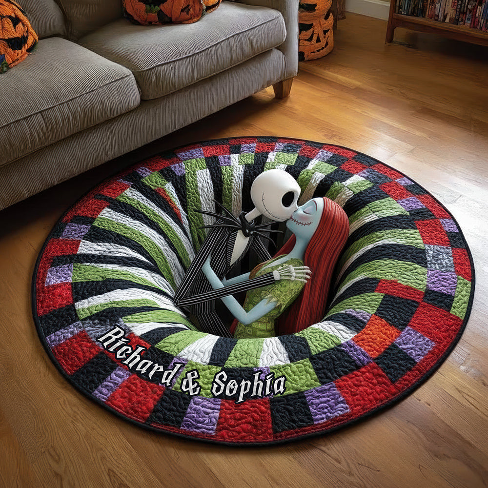 “Embrace the Spooky Side of Love” - Spooky Love Quilted Round Mat - Personalized Gift for Couples Doormat PopCulturePrints