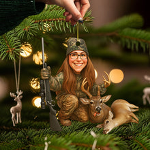 Load image into Gallery viewer, “Capture the Adventure” - Custom Caricature Art Hunting Ornament - Personalized Gifts for Hunting Enthusiasts Ornament PopCulturePrints
