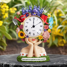 Load image into Gallery viewer, Time Spent in a Garden is Never Wasted - Personalized Flower Head Girl Desk Clock Plaque - Gift for Gardening Lovers Clock Plaques PopCulturePrints
