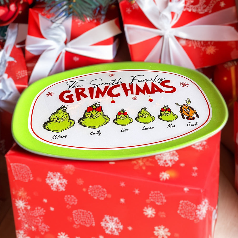 Personalized Grinch Family Christmas Plate Resin Plate PopCulturePrints