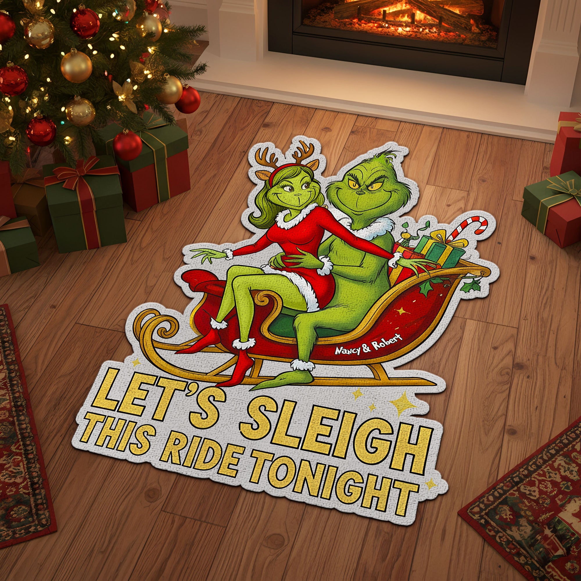 Let's Sleigh This Ride - Personalized Doormat for Couples Doormat PopCulturePrints