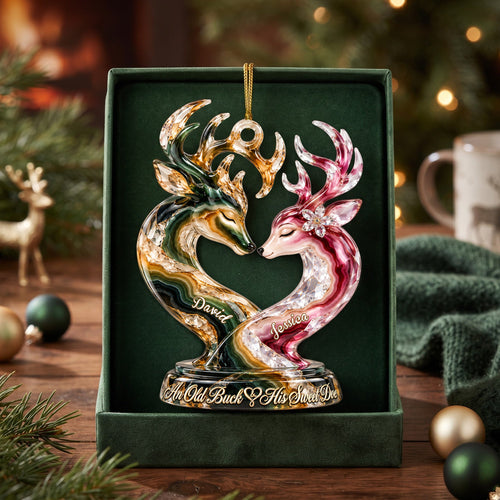 An Old Buck & His Sweet Doe - Marble Effect Ornament | Personalized Gifts for Couples Ornament PopCulturePrints