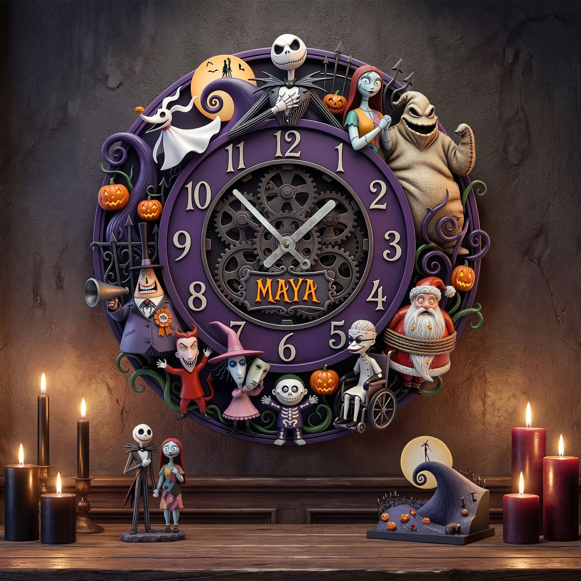Embrace the Magic of Time: Personalized Gothic Fantasy Family Wall Clock - Perfect Gift for Halloween Lovers, Friends, Family Hanging Wall Clock PopCulturePrints