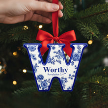 Load image into Gallery viewer, “Blessed” - Personalized Scripture Initial Christmas Ornament - Custom Gift for Christians, Family, Friends, and Loved Ones Ornament PopCulturePrints
