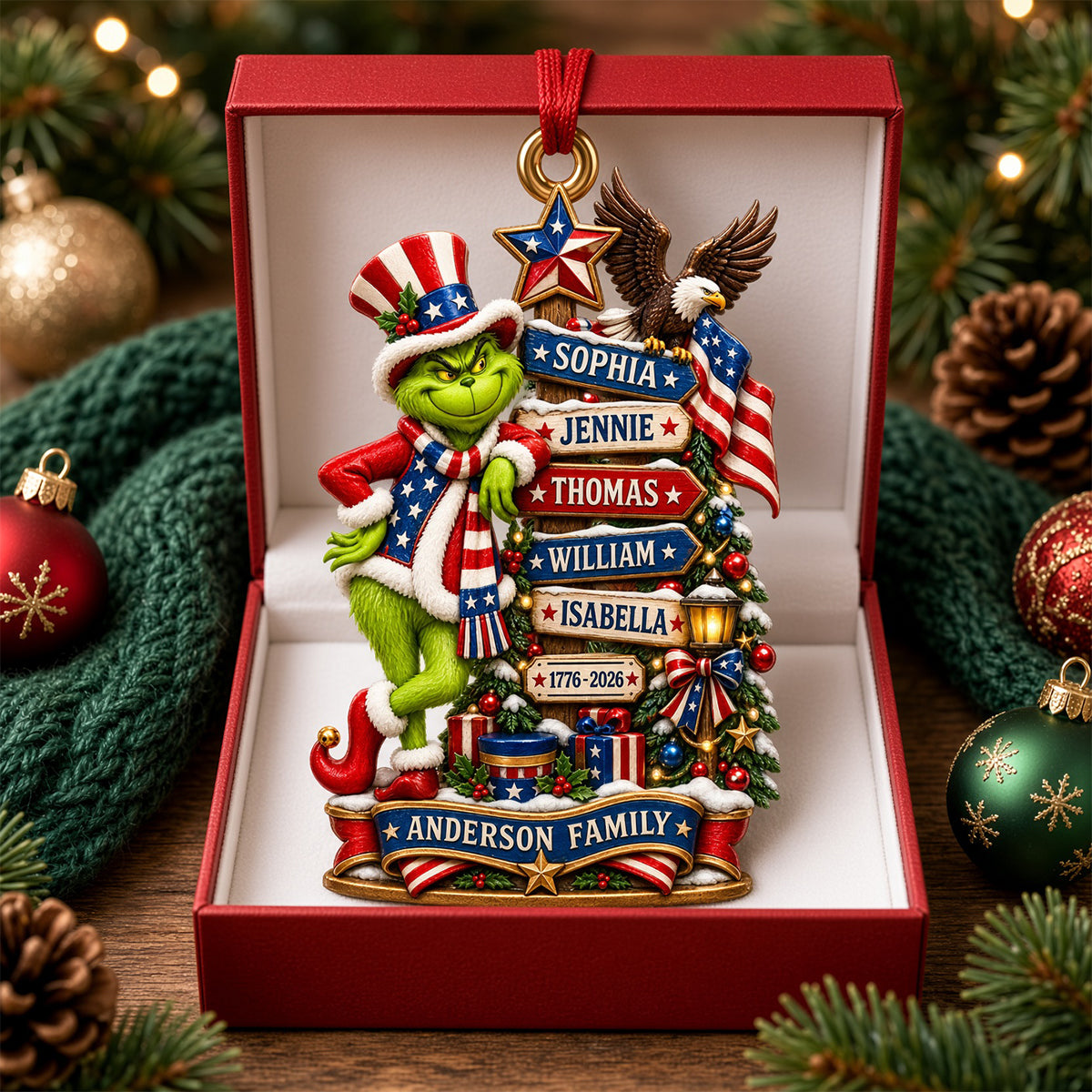 "Celebrate Family Unity with Pride!" - Personalized Patriotic Family Ornament - Custom Christmas Gift for Families, Friends, and Loved Ones