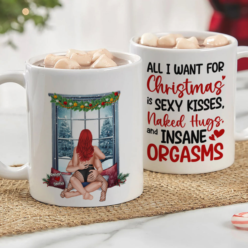 Personalized Romantic Christmas Mug Set - Sexy Kisses & Warm Wishes