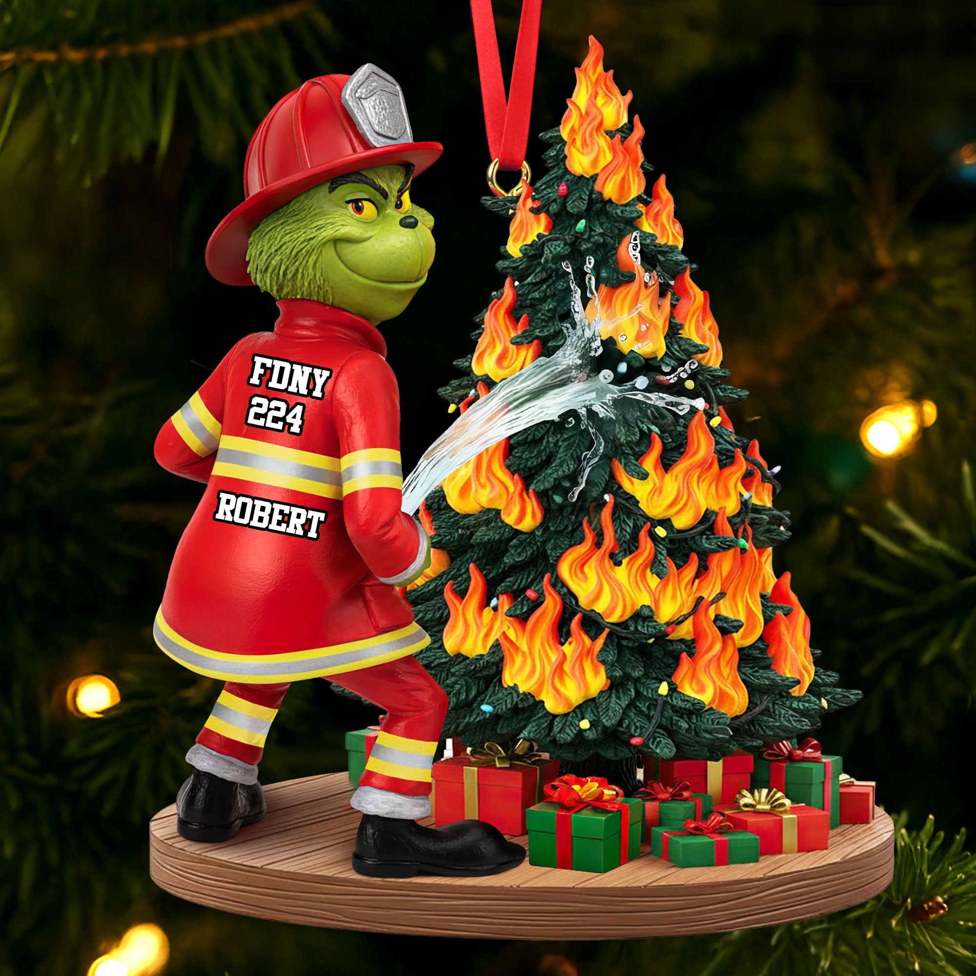 Funny Green Firefighter Ornament - Personalized Gift for Firefighters Ornament PopCulturePrints