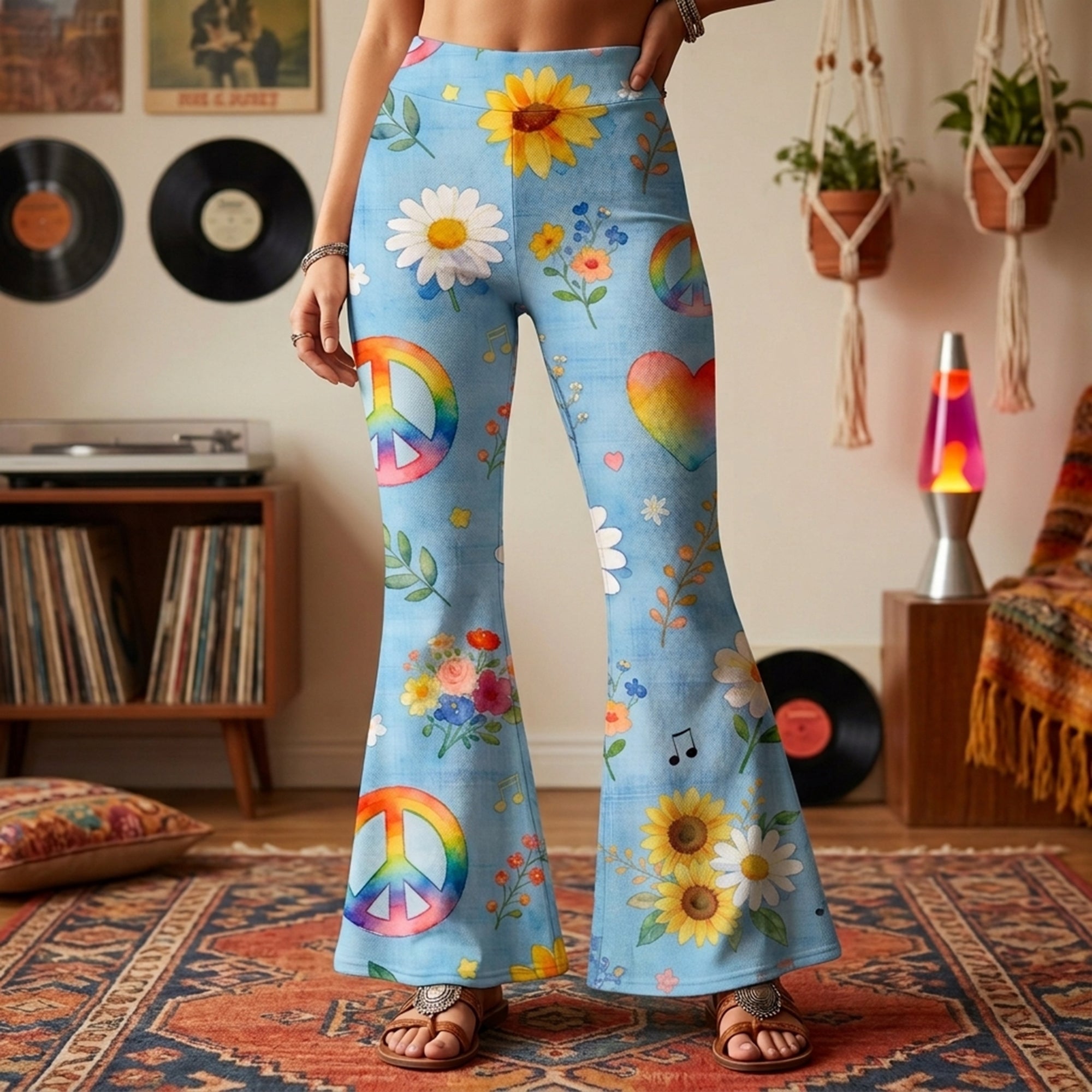 “Find Your Peace & Love” - Hippie Peace Flare Leggings, Personalized Gift for Hippie Lovers Shorts and Pants PopCulturePrints