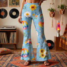 Load image into Gallery viewer, “Find Your Peace &amp; Love” - Hippie Peace Flare Leggings, Personalized Gift for Hippie Lovers Shorts and Pants PopCulturePrints
