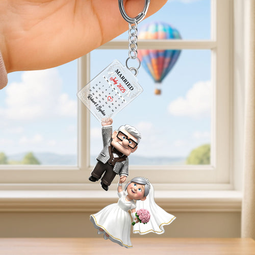 Cherish Every Moment: Old Wedding Couple Keychain - Personalized Gift for Couples Keychains PopCulturePrints